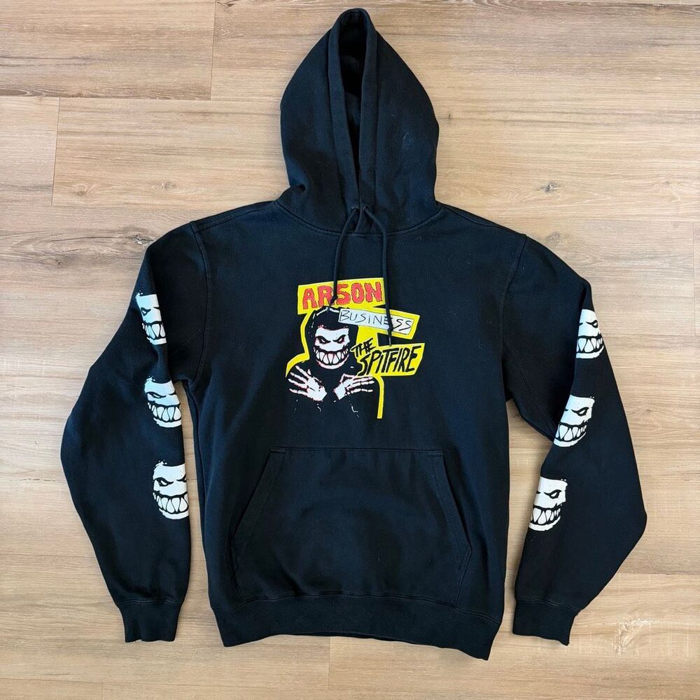 Spitfire Arson Business Black Pullover Hoodie Y2K Skatecore Misfits Grunge Sz M